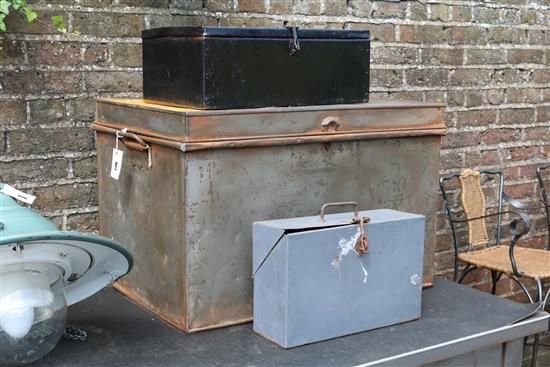 Tin trunk & 3 other boxes